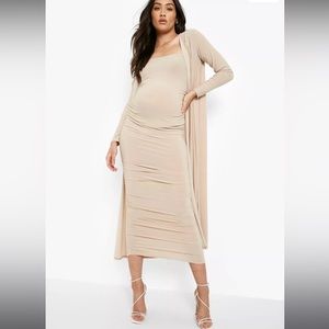 MATERNITY SQUARE NECK RUCHED DUSTER DRESS SET